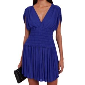NWT ALC Frank Luna Royal Blue Smocked Rayon Mini Dress -Sz L